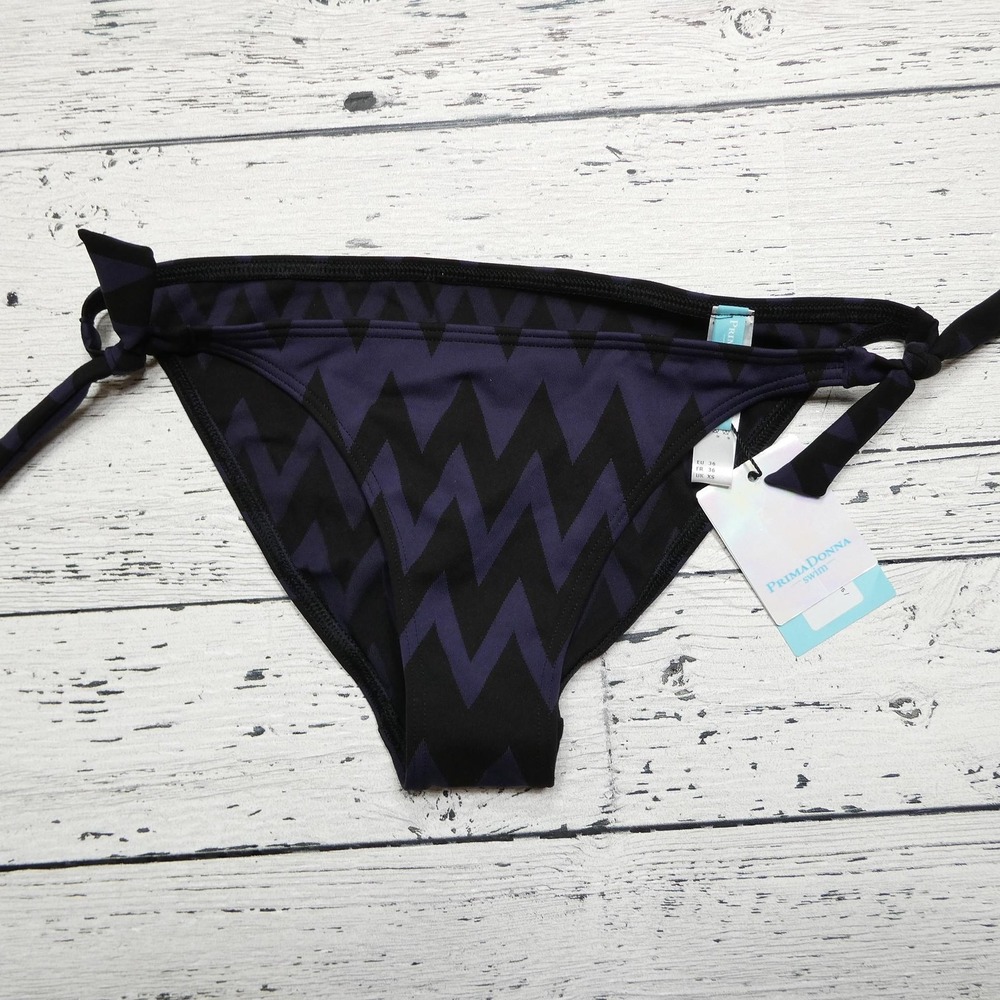 PrimaDonna Swim Bikini Bottom Womens‎ XS Black Venice Briefs Waist Ropes Zigzag